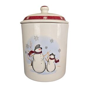Royal Seasons Holiday Christmas Snowmen Stoneware Canister Cookie Jar Safe